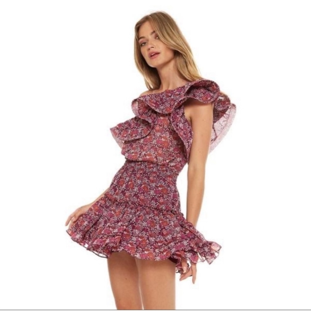 Misa Los Angeles Two Piece One Shoulder Floral Skirt Set Size Medium